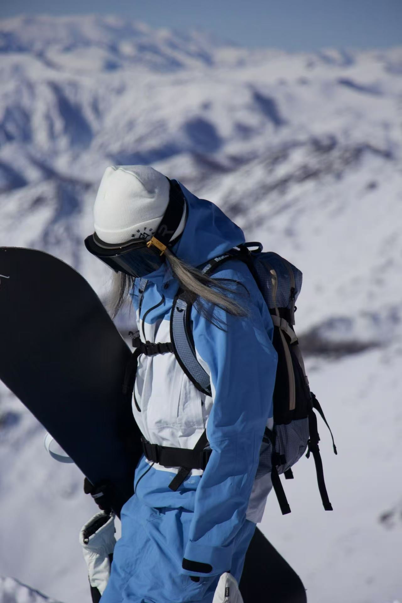 RandomPow Blue&White Color 3L Pro Backcountry Snow Jacket Snow Bibs- Unisex