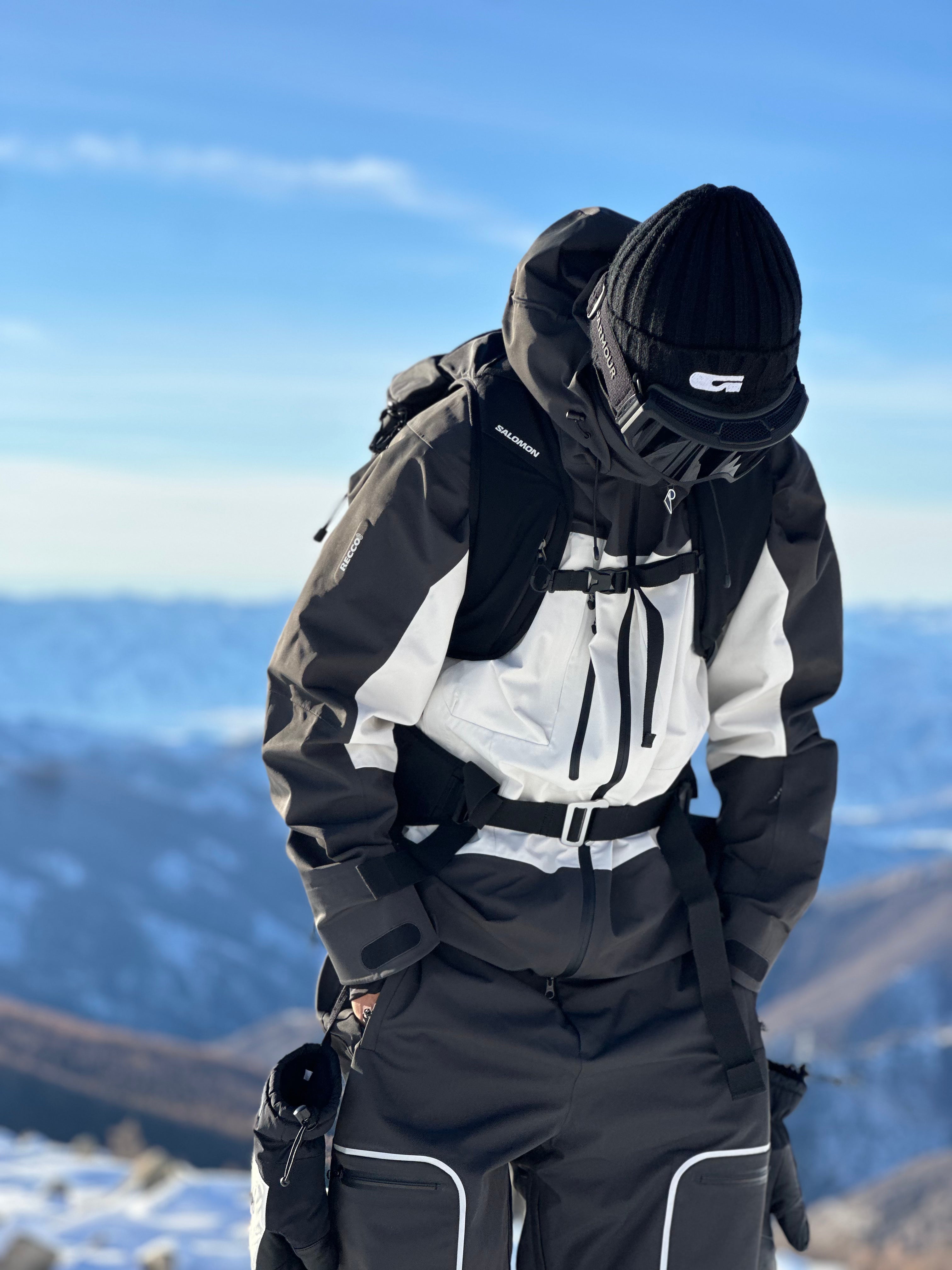 RandomPow Black&White Panda Colorblock 3L Pro Backcountry Snow Jacket Snow Bibs Snow Pants - Unisex