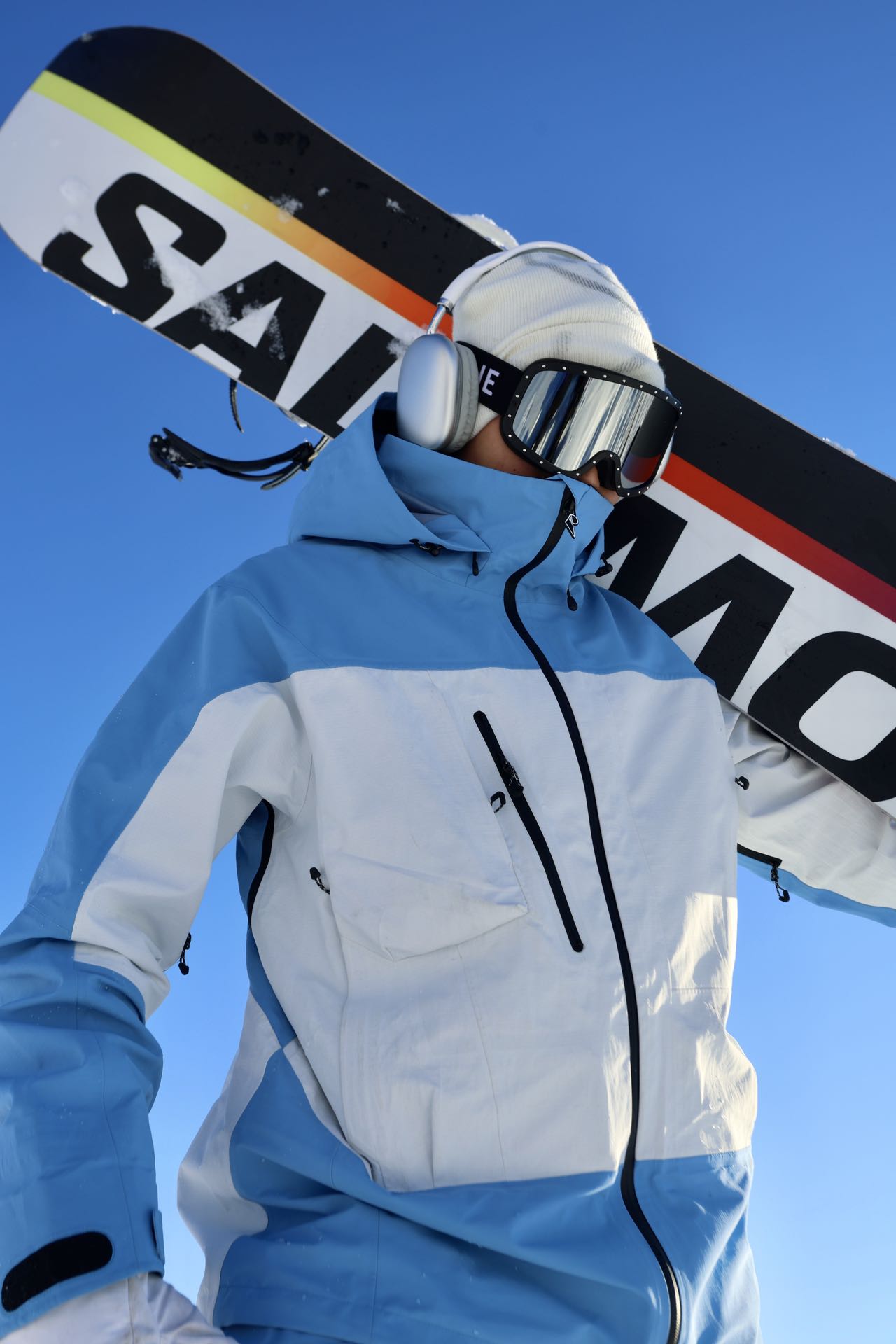 RandomPow Blue&White Color 3L Pro Backcountry Snow Jacket Snow Bibs- Unisex