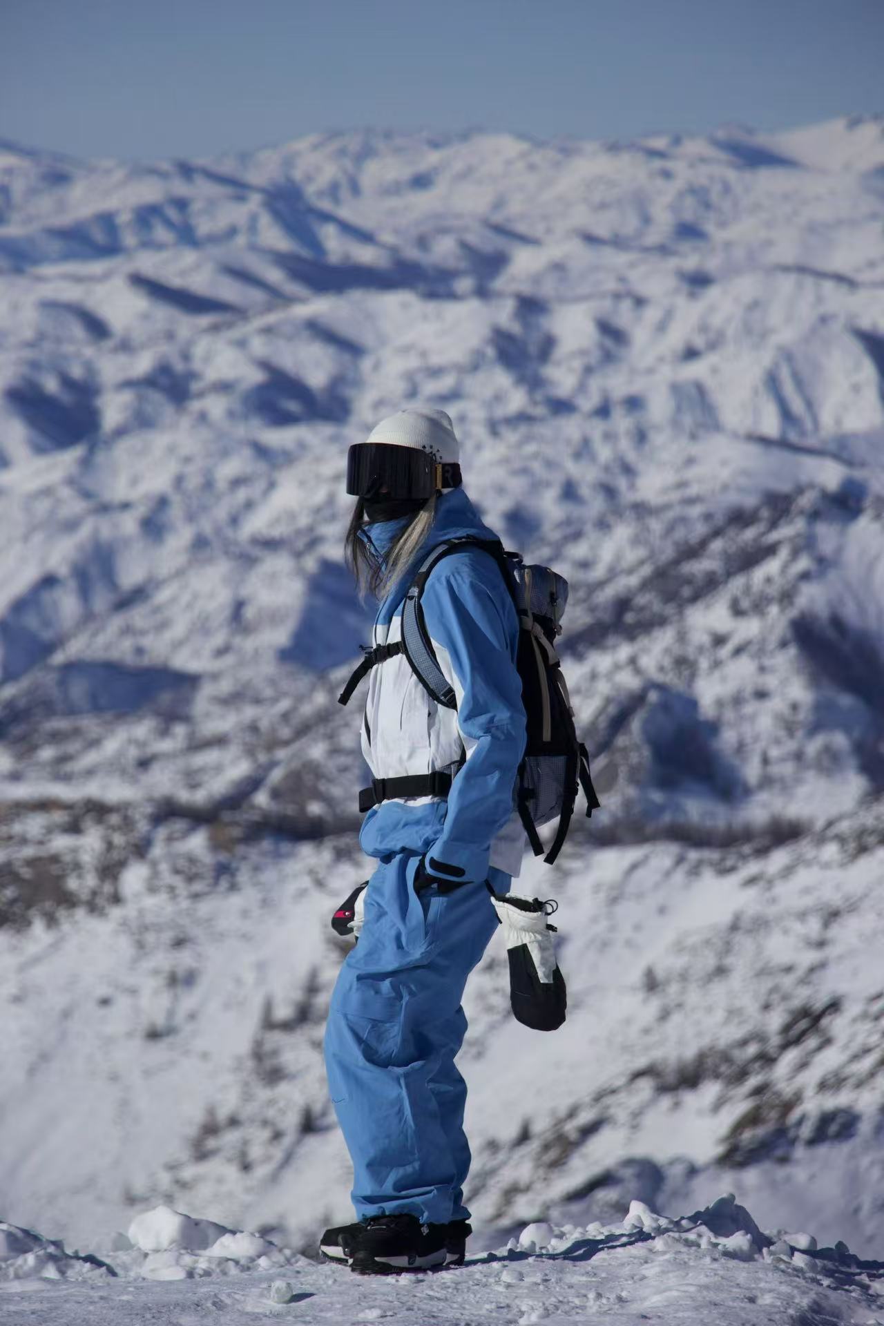 RandomPow Blue&White Color 3L Pro Backcountry Snow Jacket Snow Bibs- Unisex
