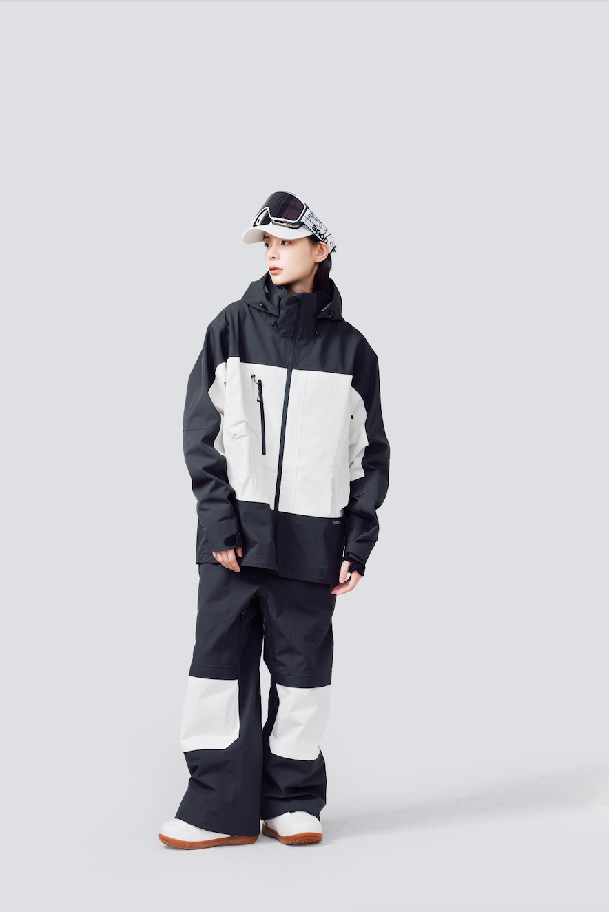 RandomPow Black&White Panda Colorblock 3L Pro Backcountry Snow Jacket Snow Bibs Snow Pants - Unisex