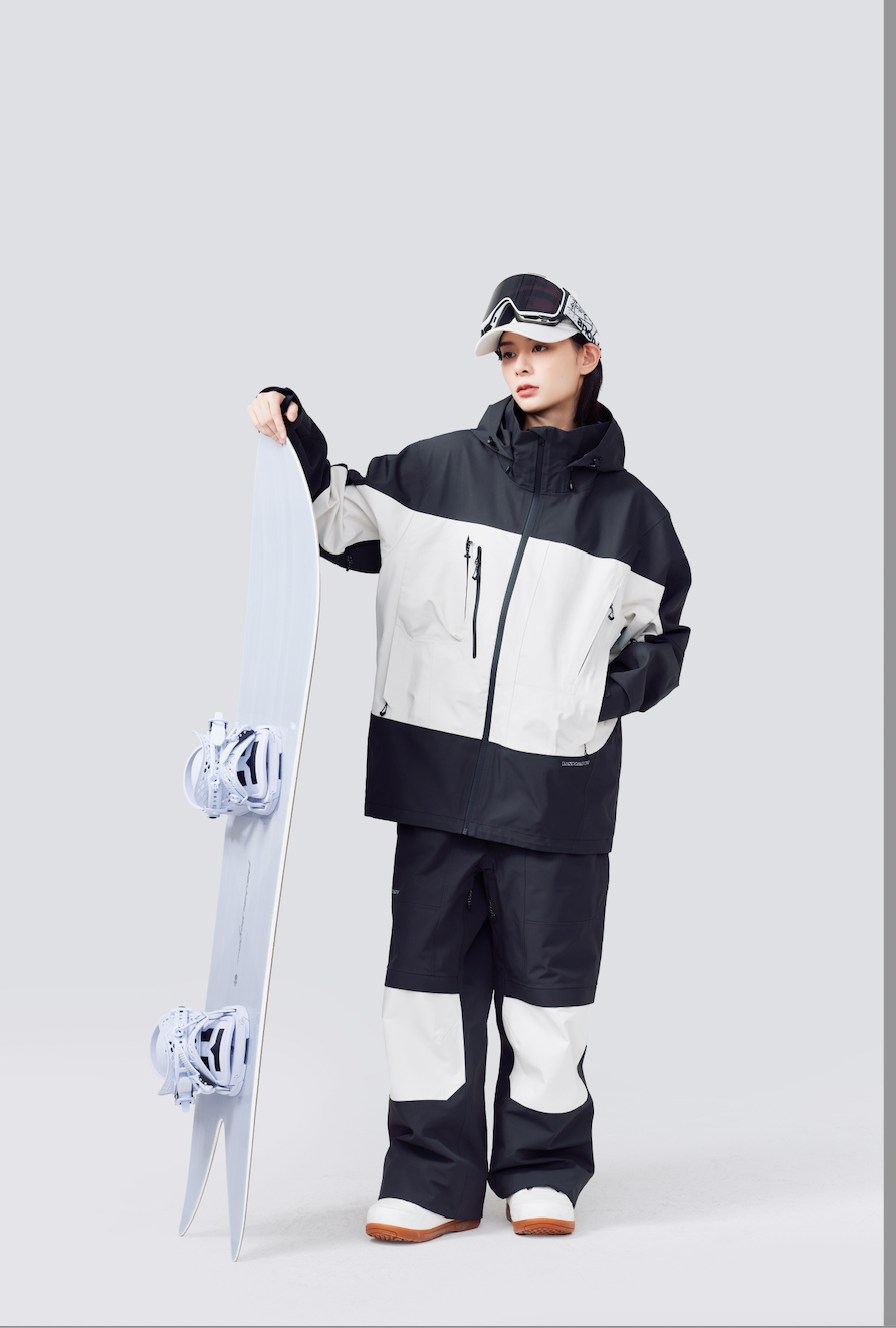 RandomPow Black&White Panda Colorblock 3L Pro Backcountry Snow Jacket Snow Bibs Snow Pants - Unisex