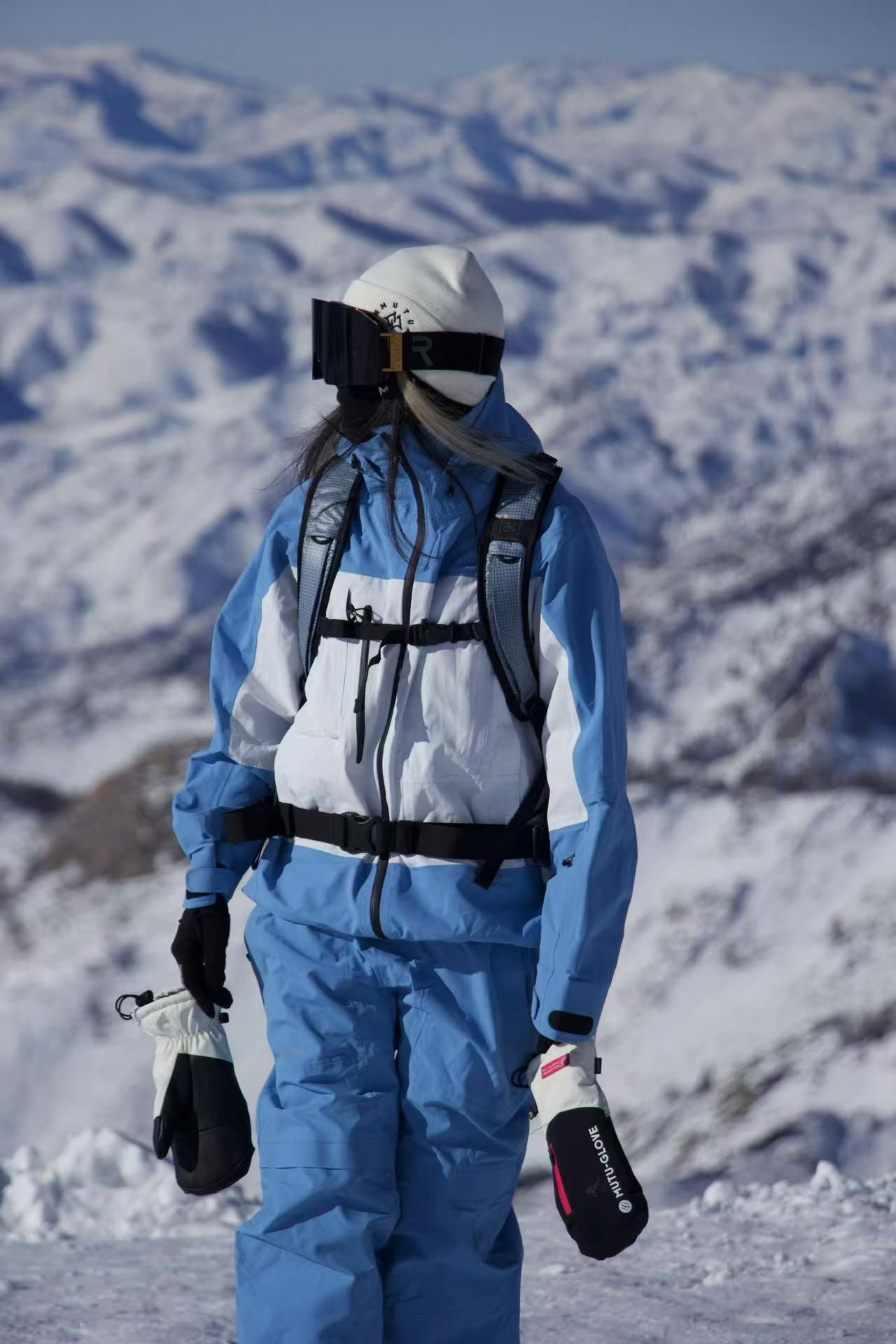 RandomPow Blue&White Color 3L Pro Backcountry Snow Jacket Snow Bibs- Unisex