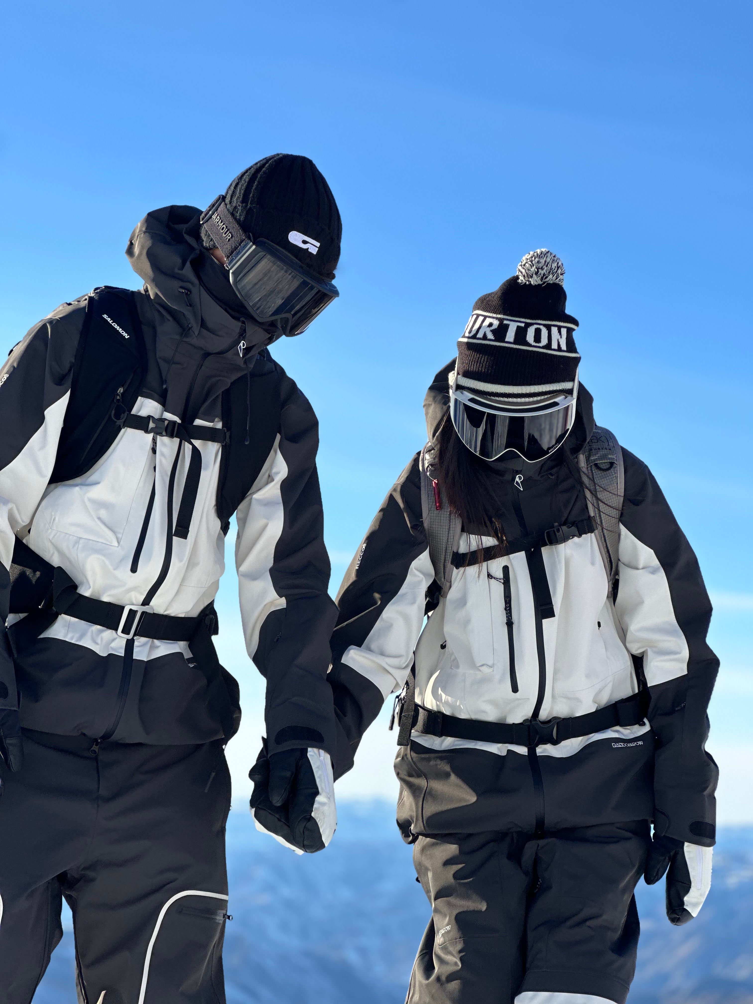 RandomPow Black&White Panda Colorblock 3L Pro Backcountry Snow Jacket Snow Bibs Snow Pants - Unisex