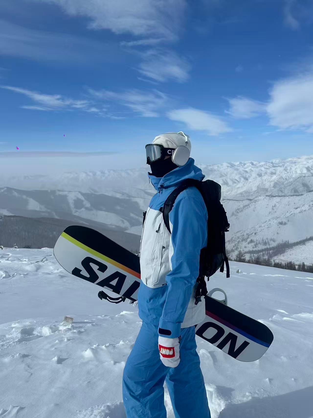 RandomPow Blue&White Color 3L Pro Backcountry Snow Jacket Snow Bibs- Unisex
