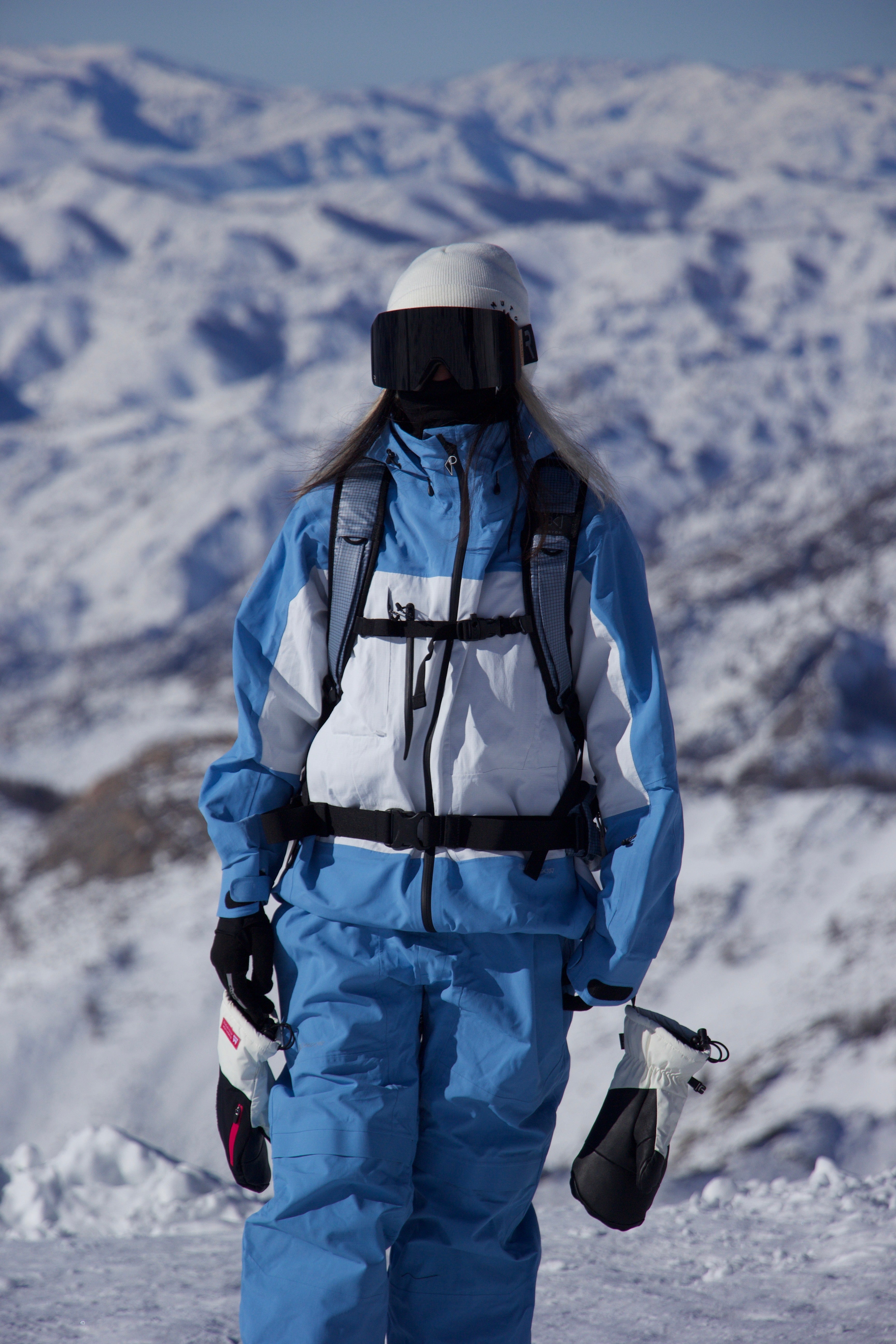 RandomPow Blue&White Color 3L Pro Backcountry Snow Jacket Snow Bibs- Unisex