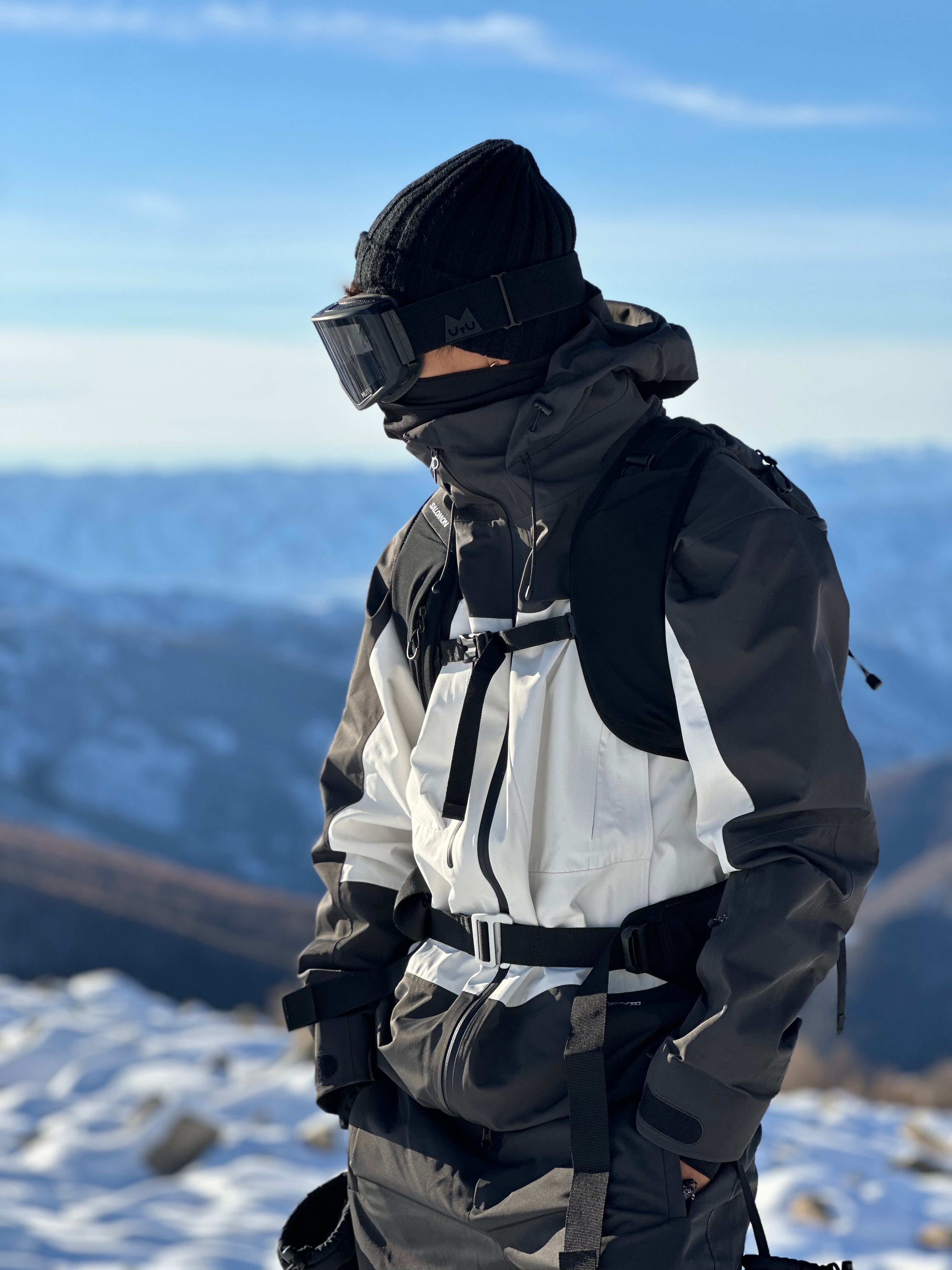 RandomPow Black&White Panda Colorblock 3L Pro Backcountry Snow Jacket Snow Bibs Snow Pants - Unisex