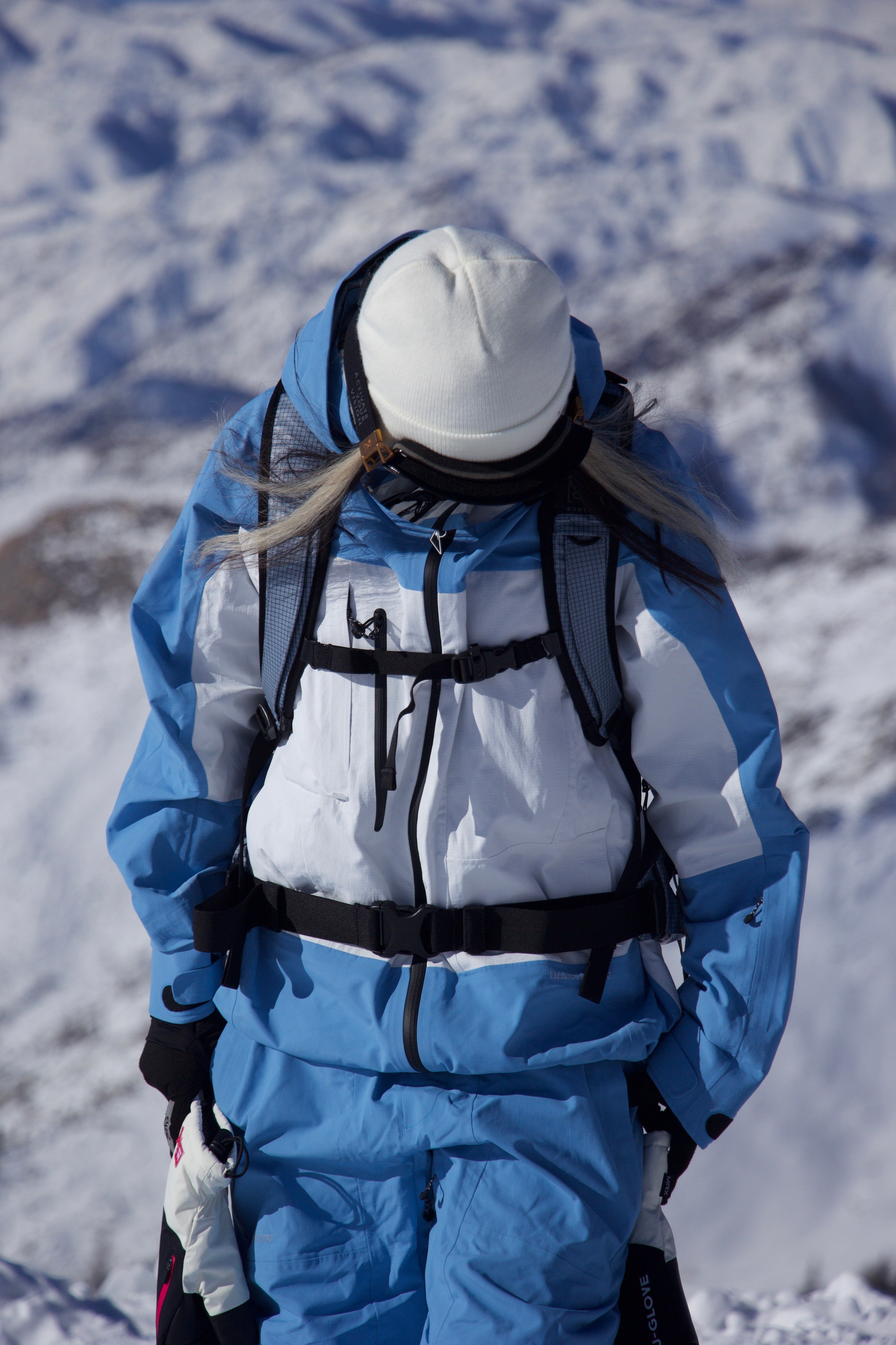 RandomPow Blue&White Color 3L Pro Backcountry Snow Jacket Snow Bibs- Unisex