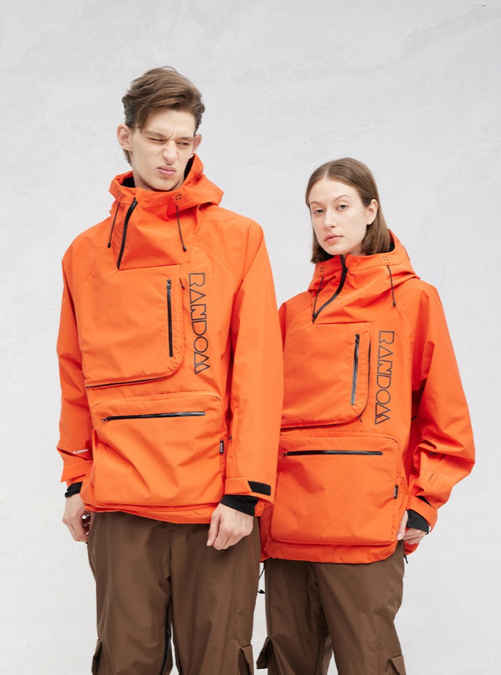 RandomPow Pullover Hooded Unisex Snow Jacket Orange