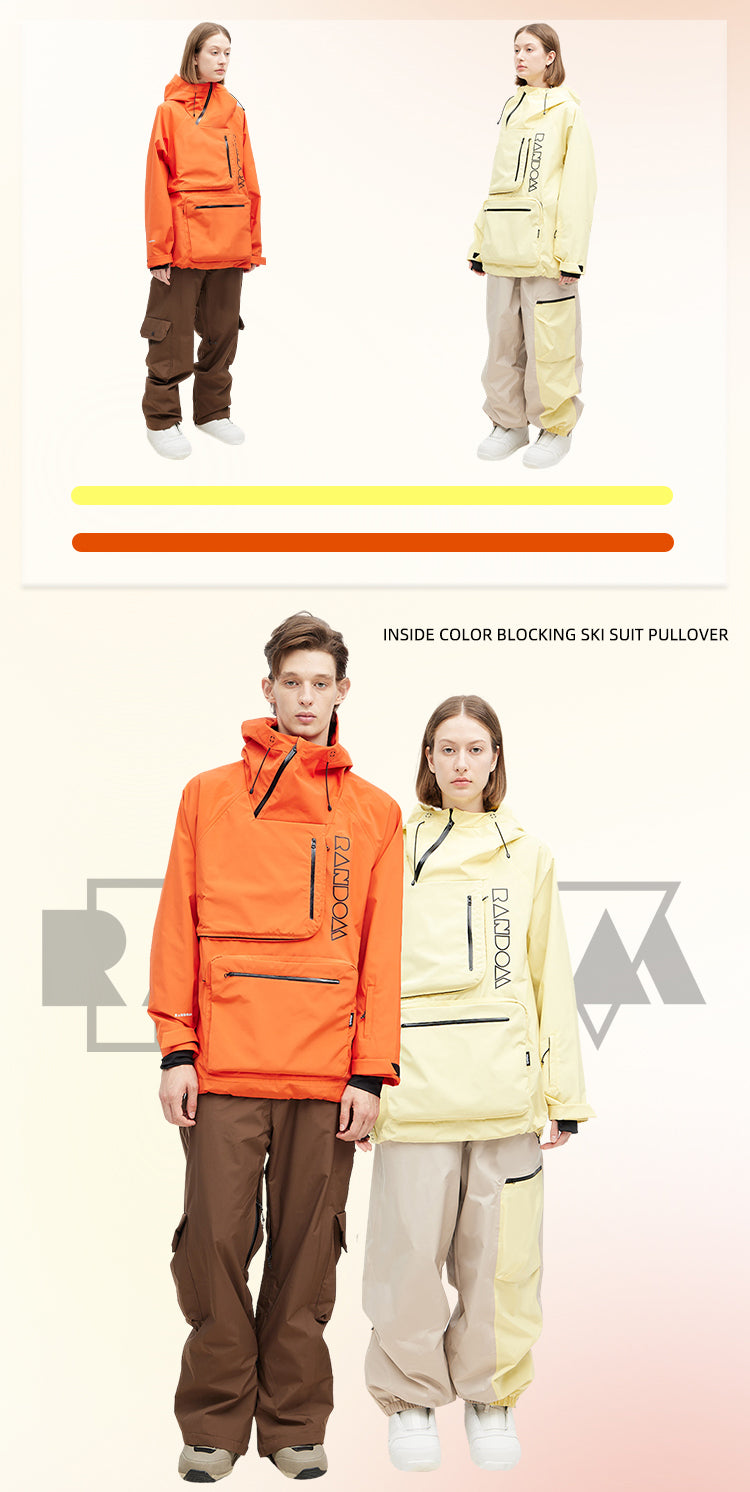 RandomPow Pullover Hooded Unisex Snow Jacket Orange