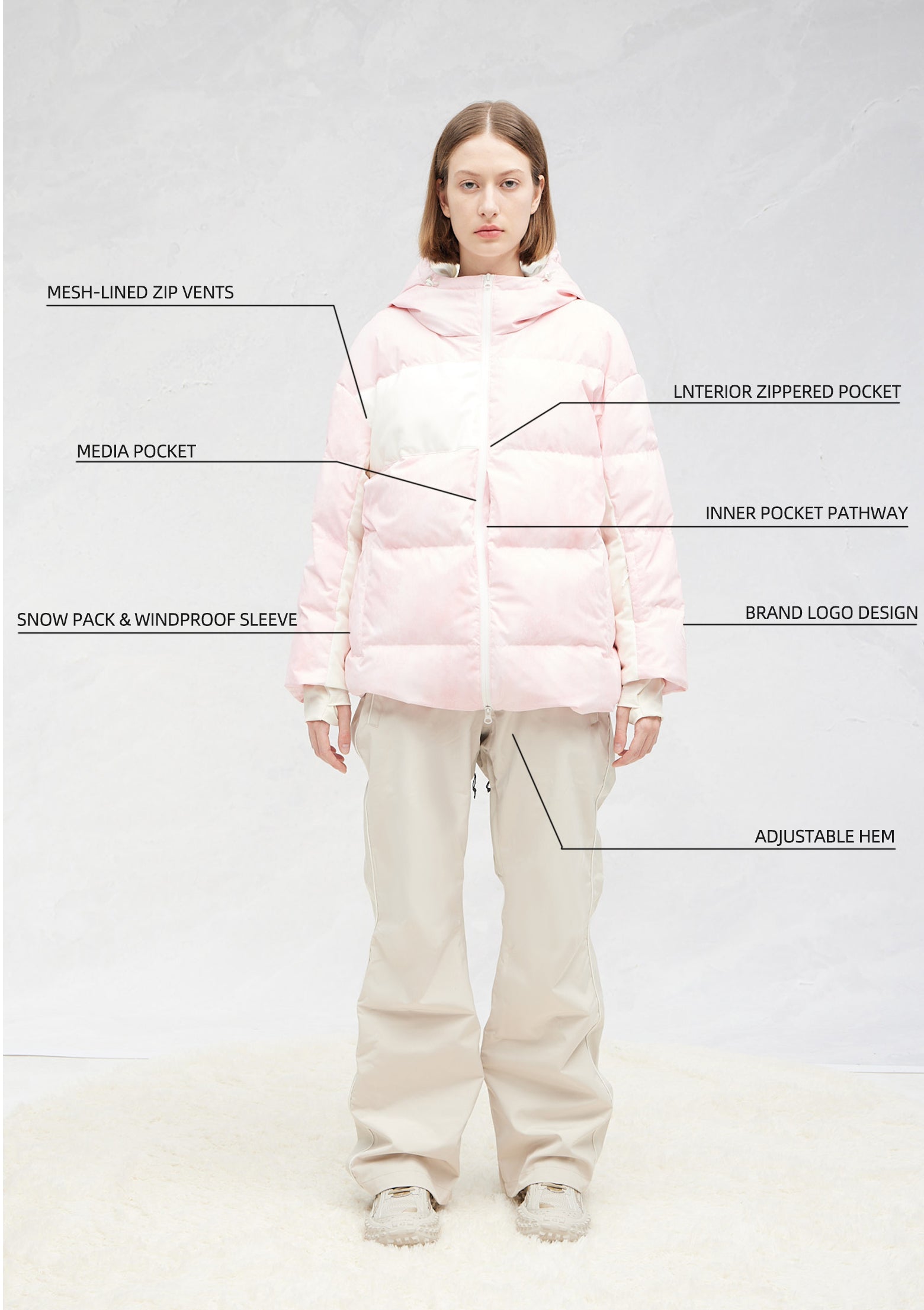 RandomPow Waterproof Blending Mens/Womens Down Jacket Pink